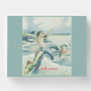 Mermaid Riding Sea Serpent Thunder_Cove Wooden Box Sign