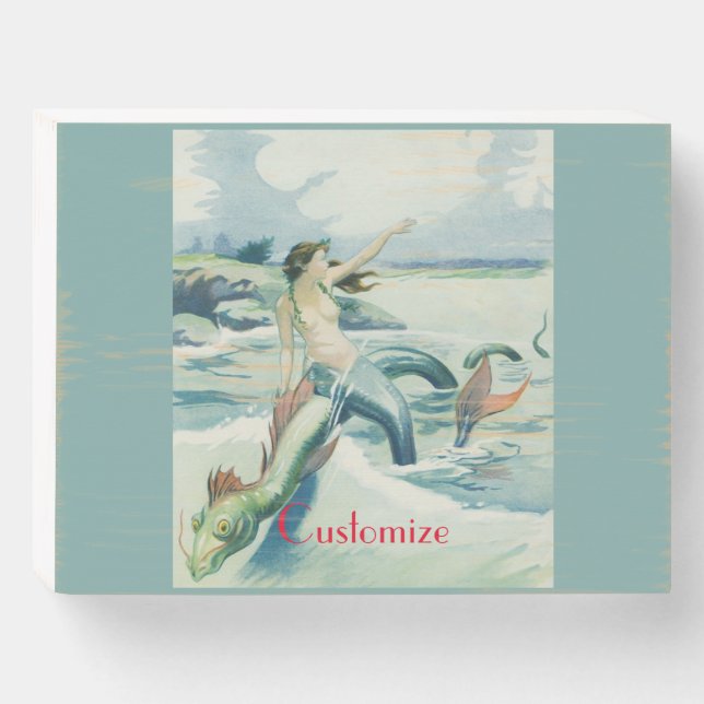 Mermaid Riding Sea Serpent Thunder_Cove  Wooden Box Sign (Front Horizontal)