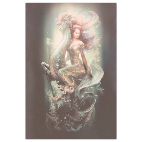 Mermaid Riding Seahorse Decoupage  Tissue Paper