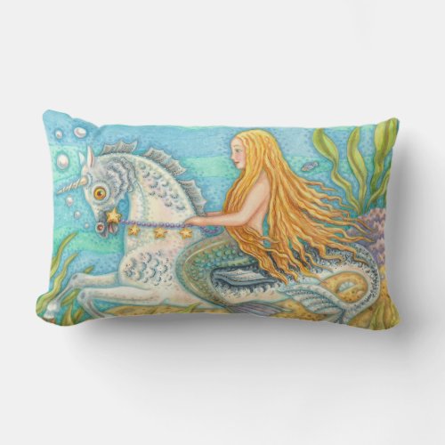 Mermaid Riding Seahorse Merhorse Unicorn PILLOW