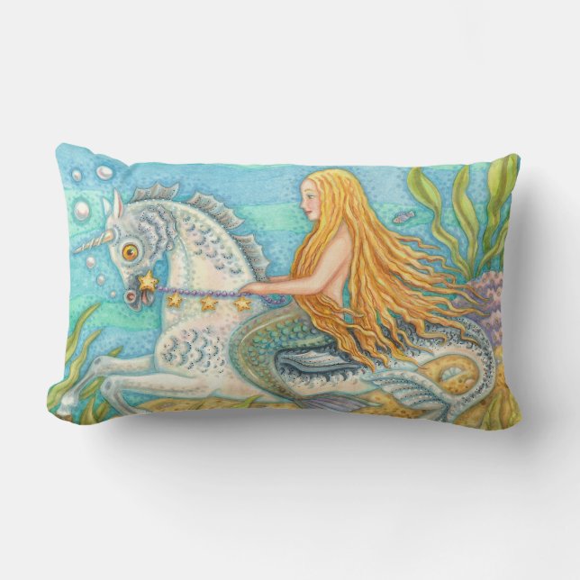 Mermaid Riding Seahorse Merhorse Unicorn PILLOW (Front)