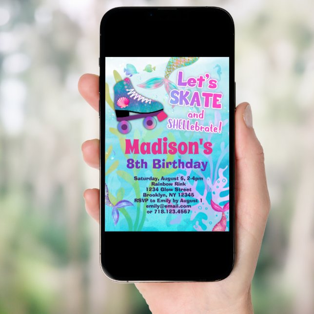 Mermaid Roller Skating Birthday Party Invitation (Front Digital)