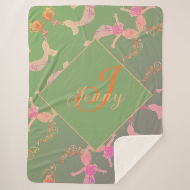 Mermaid Romantic Rose Sherpa Blanket (Front)