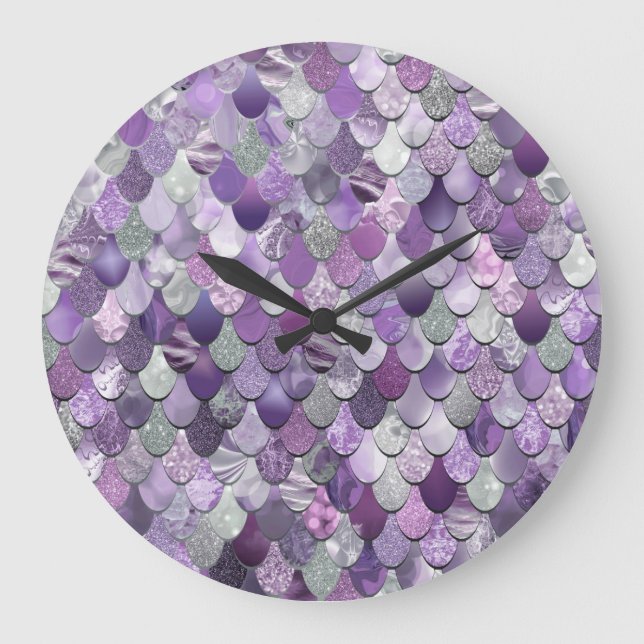 Mermaid Room Decor Purple Large Clock (Front)