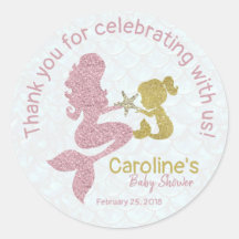 Mermaid Rose Gold Baby Shower Favor Sticker