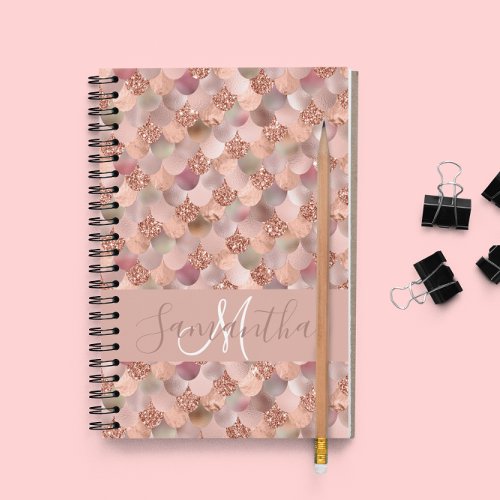 Mermaid Rose Gold Scales Monogram Personalized Notebook