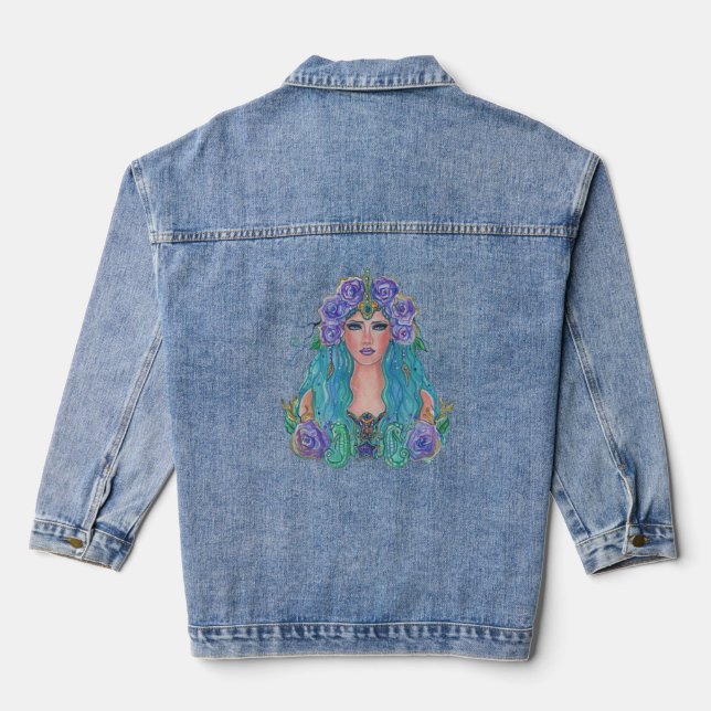 Mermaid Rose in the sea art by Renee Lavoie  Denim Jacket (Back)