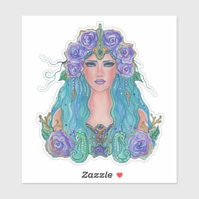 Mermaid Rose in the sea art by Renee Lavoie  Sticker (Sheet)
