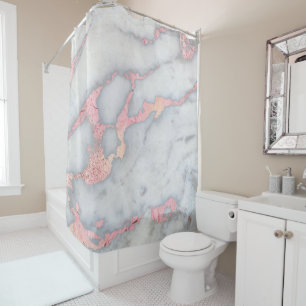 Mermaid Rosegold Glitter Marble Shower Curtain