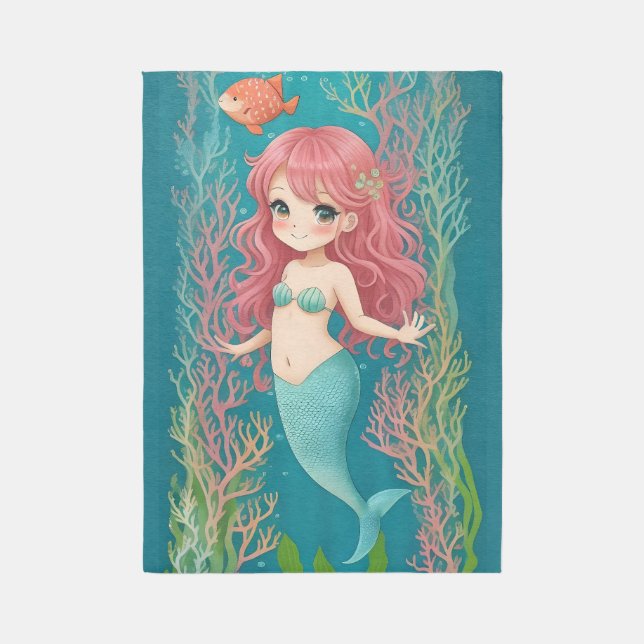 Mermaid Rug - Teal Blue Little Kids Bedroom Decor (Front (Vertical))