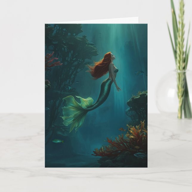 Mermaid’s Dream Fantasy Art Underwater Scene Card (Front)
