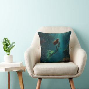 Mermaid’s Dream Fantasy Art Underwater Scene Throw Pillow