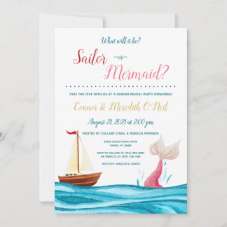 Mermaid/Sailor Nautical Gender Reveal Invitation