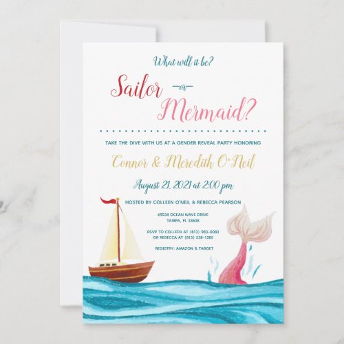 MermaidSailor Nautical Gender Reveal Invitation