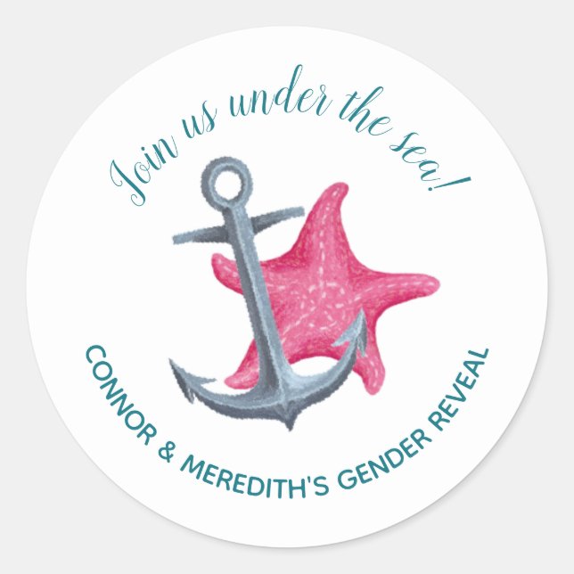 Mermaid/Sailor Nautical Gender Reveal Sticker (Front)