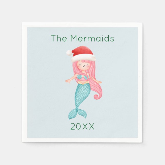 Mermaid Santa Christmas Napkins (Front)