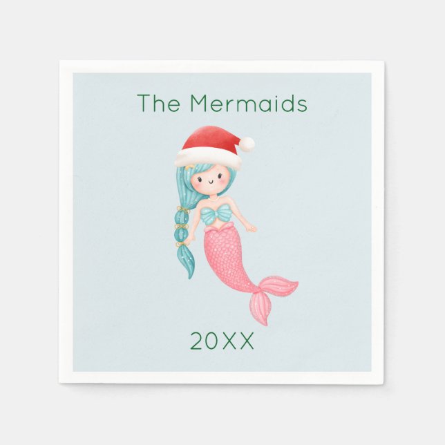 Mermaid Santa Christmas Napkins (Front)