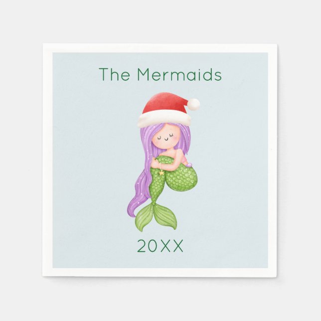 Mermaid Santa Christmas Napkins (Front)
