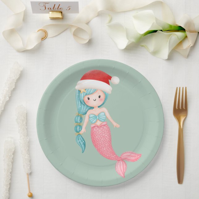 Mermaid Santa Christmas Paper Plates (Wedding)