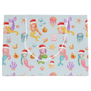 Mermaid Santa Christmas Pattern Large Gift Bag