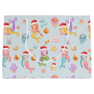 Mermaid Santa Christmas Pattern Large Gift Bag