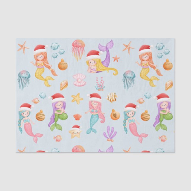 Mermaid Santa Pattern Christmas Tissue Paper (Front)