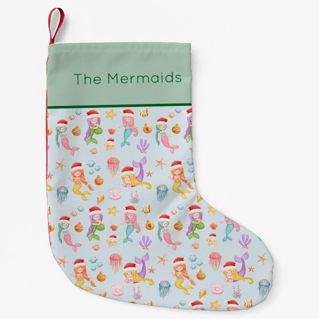 Mermaid Santa Pattern Small Christmas Stocking (Front)