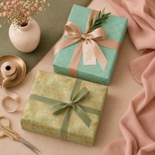Mermaid scale, giraffe print and feathers wrapping paper sheets (Creator Uploaded)