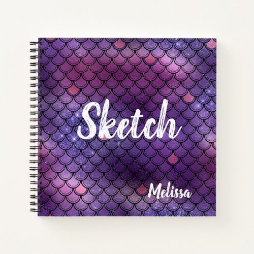 Mermaid Scale Glitter Purple Monogram Sketchbook N Notebook
