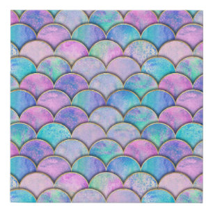 Mermaid Scale Japanese Watercolor Pattern Faux Canvas Print