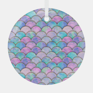 Mermaid Scale Japanese Watercolor Pattern Glass Ornament
