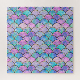 Mermaid Scale Japanese Watercolor Pattern Jigsaw Puzzle