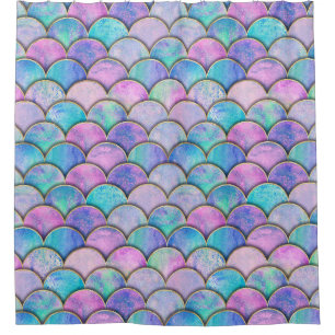 Mermaid Scale Japanese Watercolor Pattern Shower Curtain