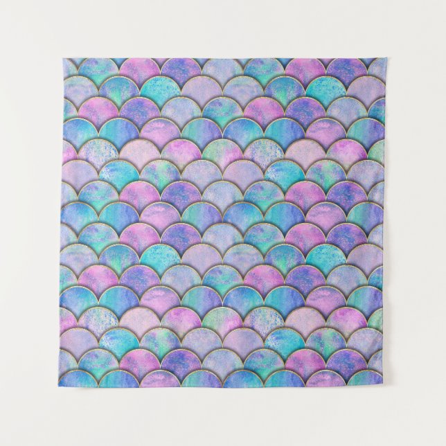 Mermaid Scale Japanese Watercolor Pattern Tapestry (Front)