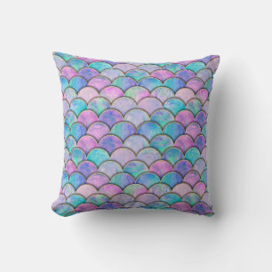 Mermaid Scale Japanese Watercolor Pattern Throw Pillow