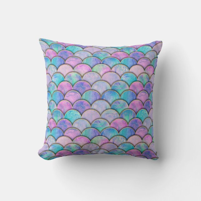 Mermaid Scale Japanese Watercolor Pattern Throw Pillow (Front)