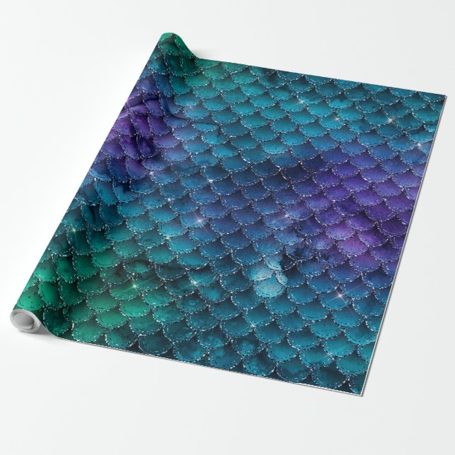Mermaid Scale Jewel Tone Wrapping Paper (Unrolled)