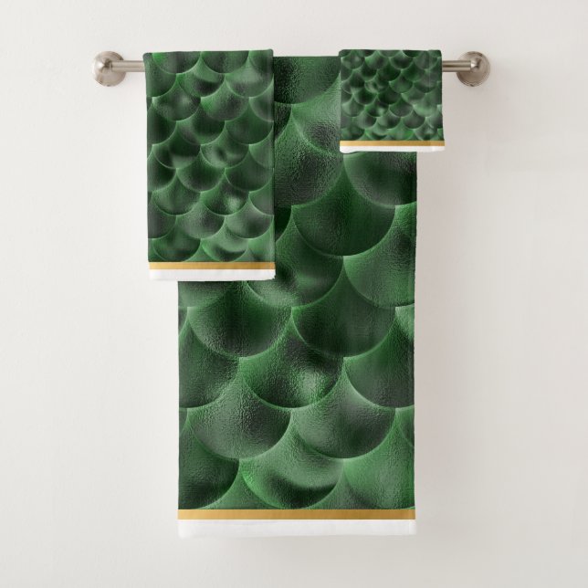 MERMAID SCALE LUXE GREEN BATHROOM TOWEL SET (Insitu)