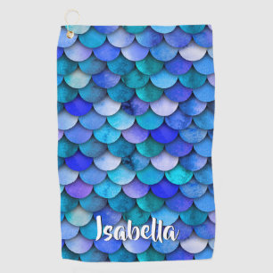 Mermaid scale pattern blue purple name golf towel