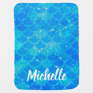 Mermaid Scale Pattern Glitter Blue Underwater Baby Blanket
