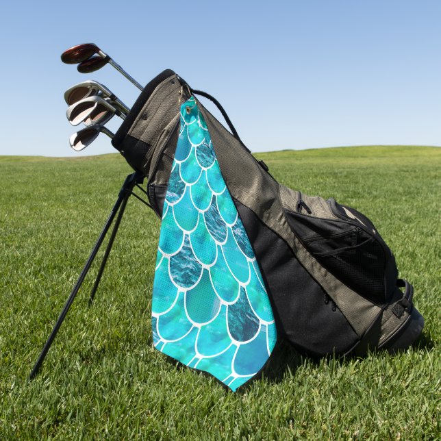 Mermaid scale pattern turquoise green blue golf towel (Green)