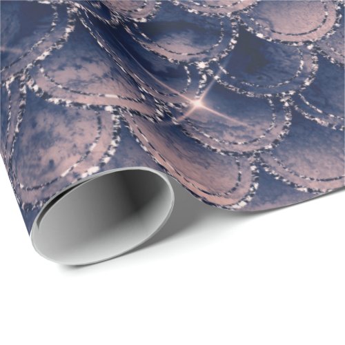 Mermaid Scale Pink Rose Glitter Navy Bridal Spark Wrapping Paper