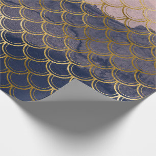 Mermaid Scale Pink Rose Glitter Navy Ink Gold Skin Wrapping Paper