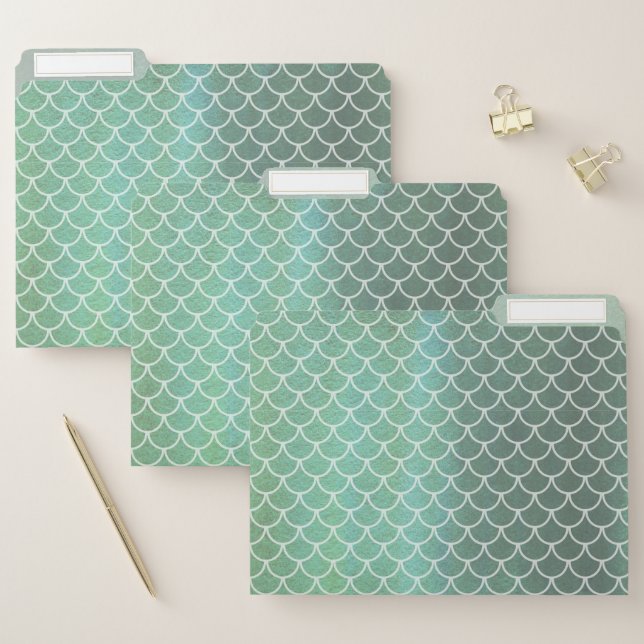 Mermaid Scale Watercolor Wash File Folders (Set)