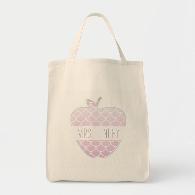 Mermaid Scales Apple Personalized Teacher Tote Bag (Front)