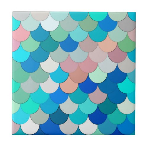 Mermaid Scales Aqua Shell Pink and Cobalt Ceramic Tile