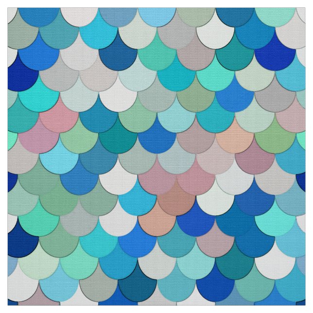 Mermaid Scales, Aqua, Shell Pink, and Cobalt Fabric (Swatch)