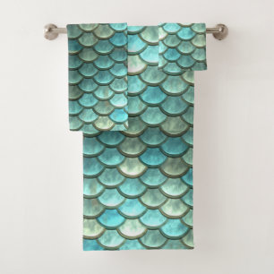 Mermaid Scales Aqua Teal Bath Towel Set