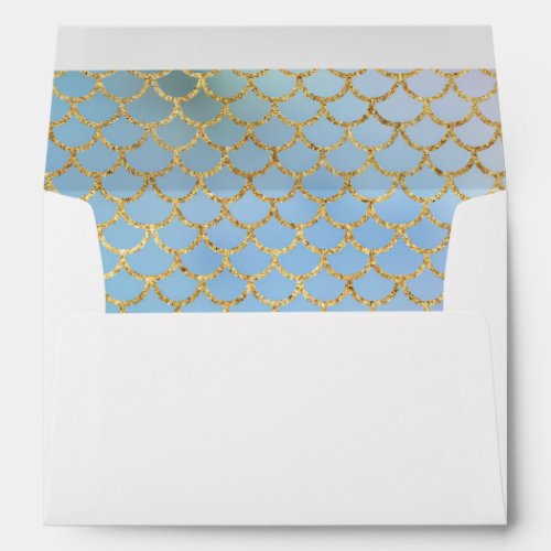 Mermaid scales blue gold glitter envelope