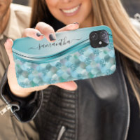 Mermaid Scales Blue Handwritten Name Metal iPhone 12 Pro Case